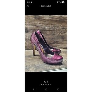 JOEY O Crocodile Embossed Platform Stilettos Purple Patent Leather High Heels